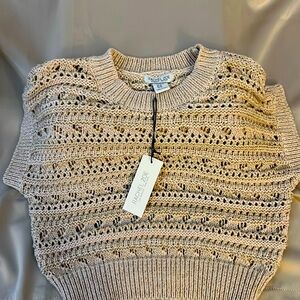 RACHEL ZOE pull over short sleeve sweater Cream & Gold Crochet Sweater Size XS